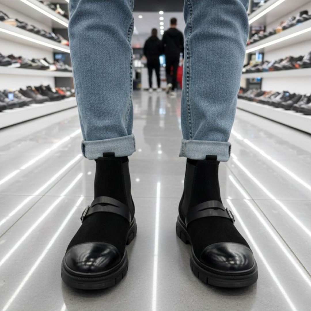 2041 Siyah Cilt Nubuk Hakiki Deri Bot