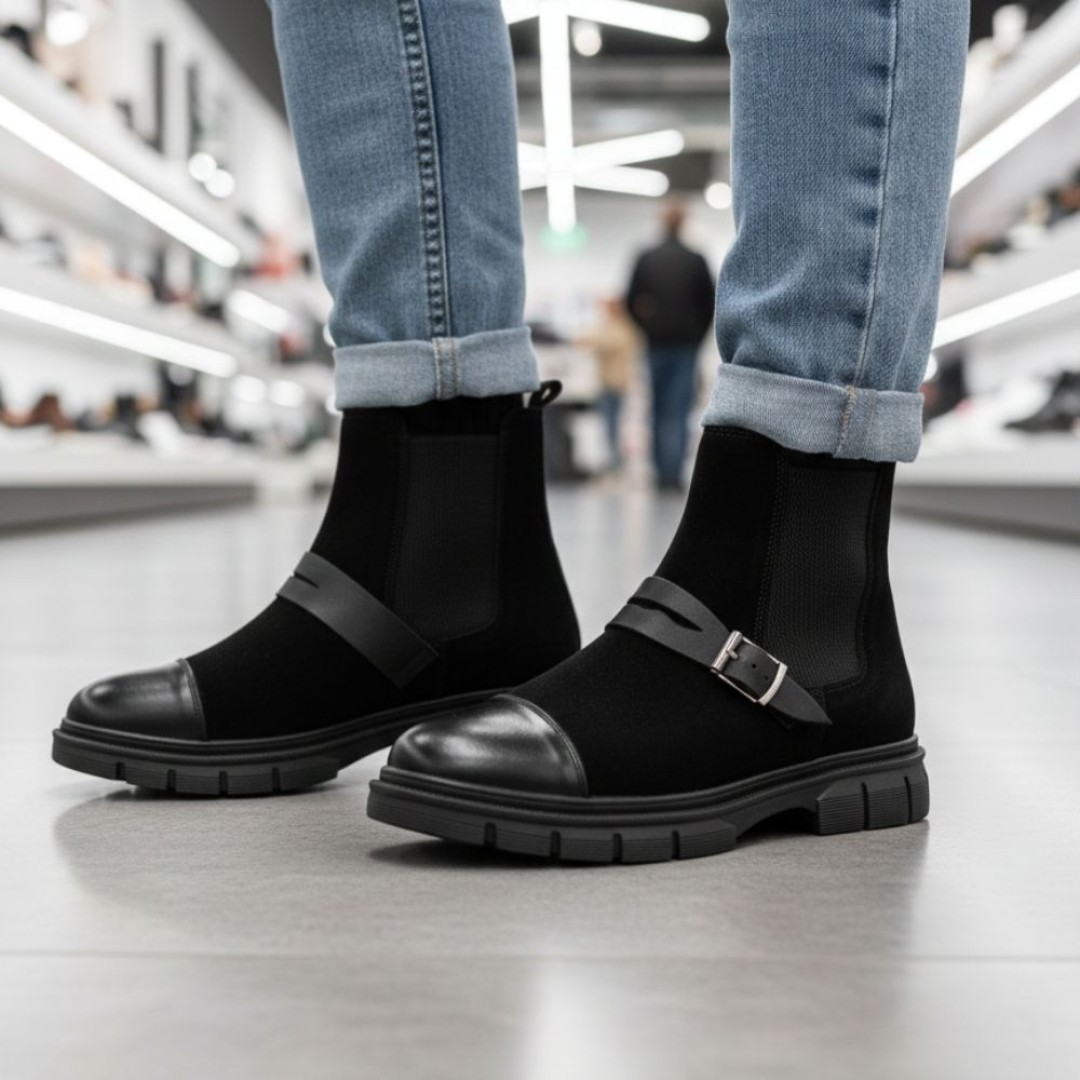 2041 Siyah Cilt Nubuk Hakiki Deri Bot