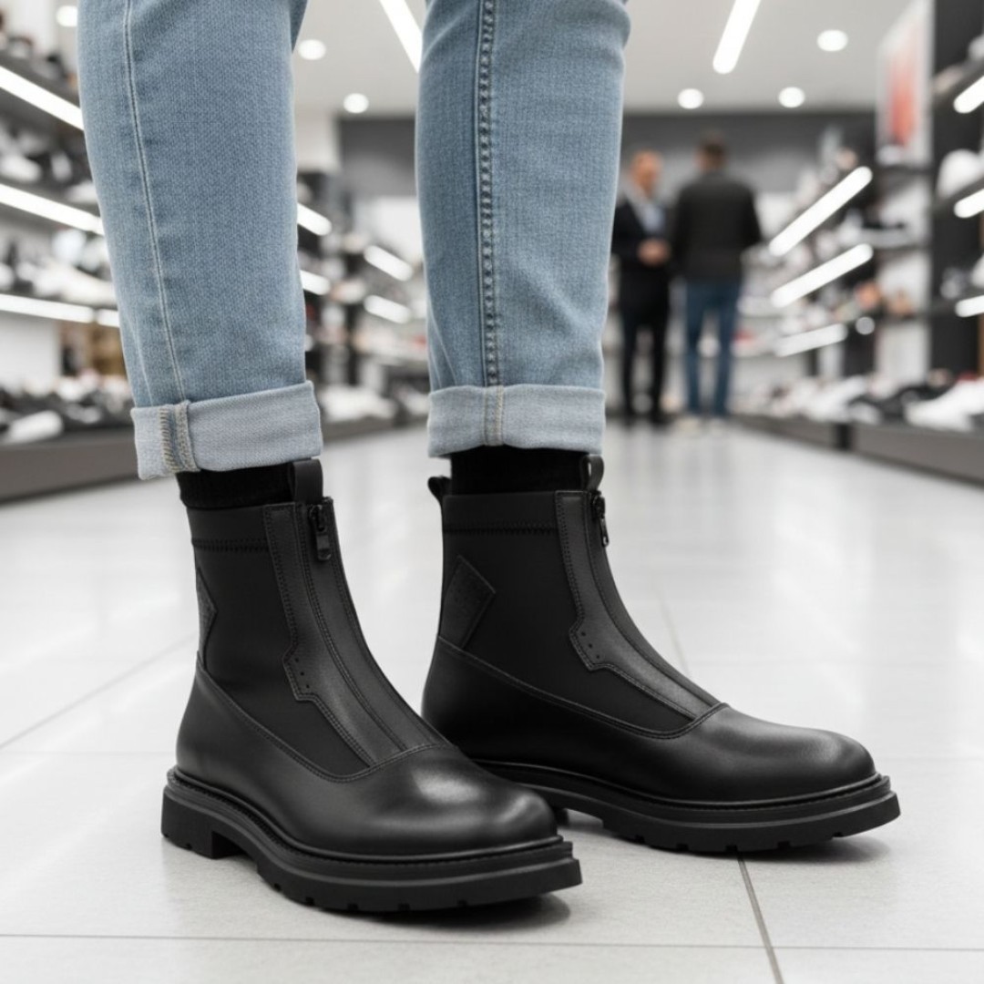 Streçli Siyah Hakiki Deri Bot