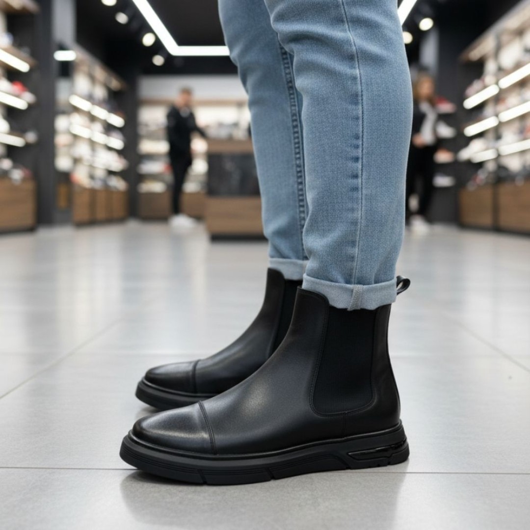 2041 Siyah Cilt Hakiki Deri Bot