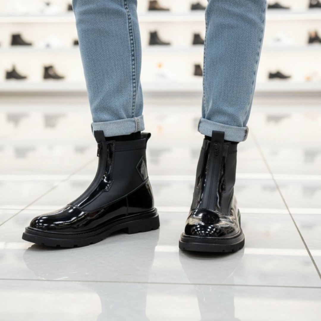 Streçli Siyah Hakiki Deri Bot