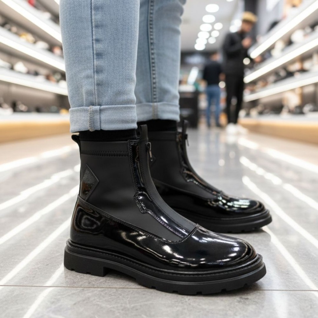 Streçli Siyah Hakiki Deri Bot