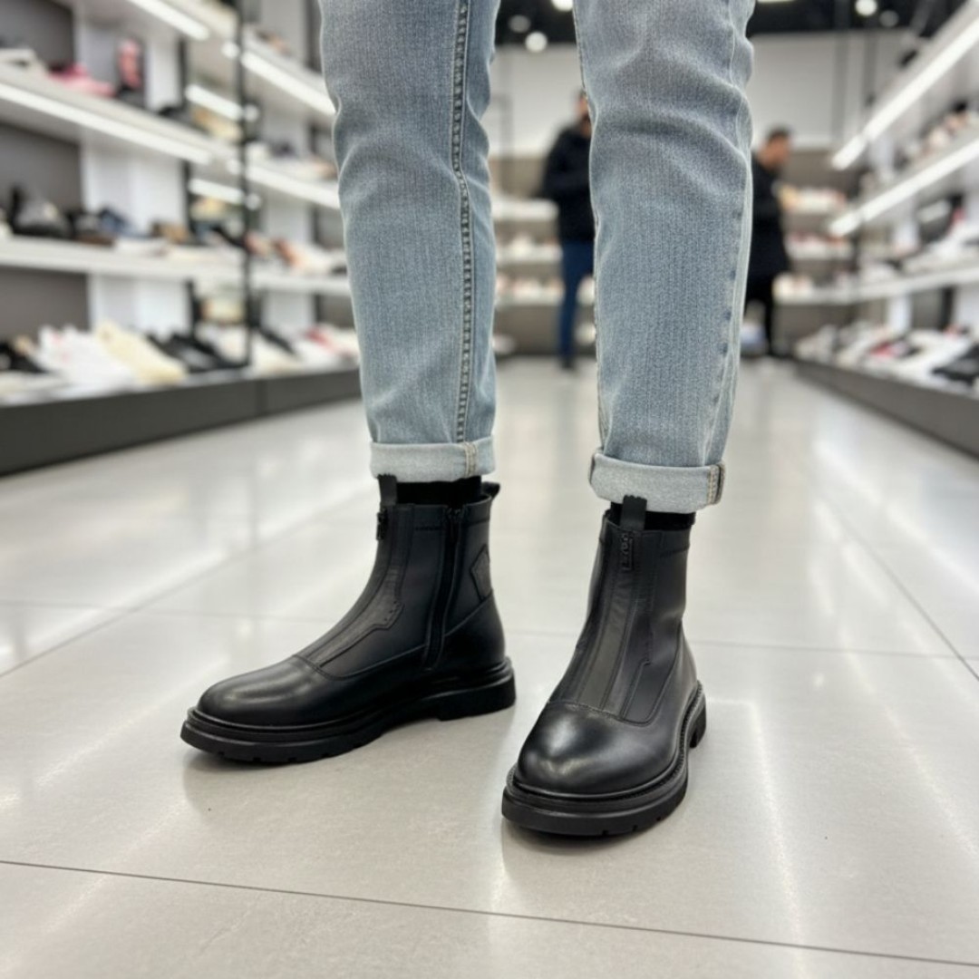 Streçli Siyah Hakiki Deri Bot