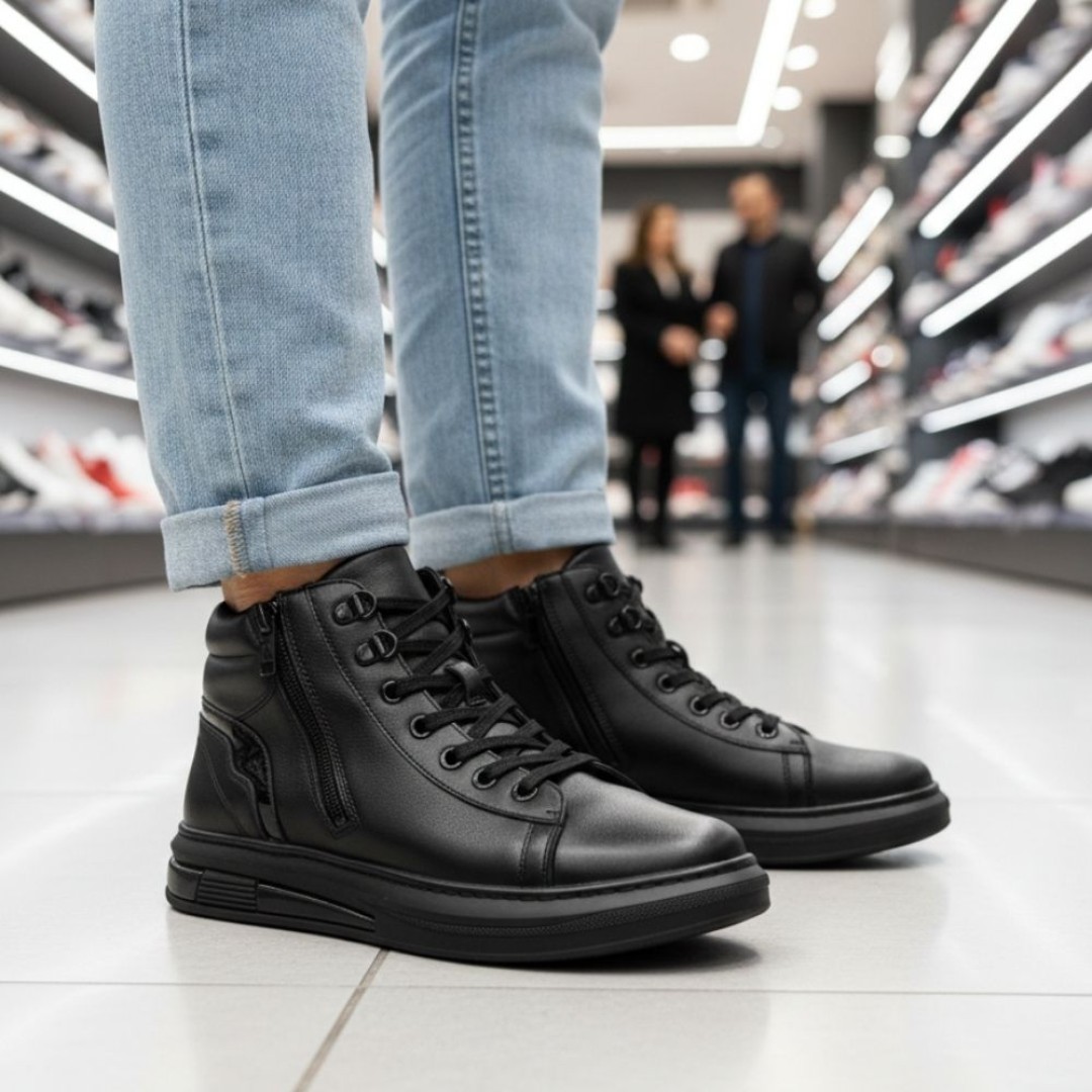 2042 Siyah Cilt Hakiki Deri Bot