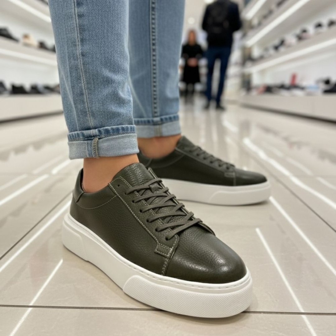 1090 Haki Cilt Hakiki Deri Erkek Sneakers