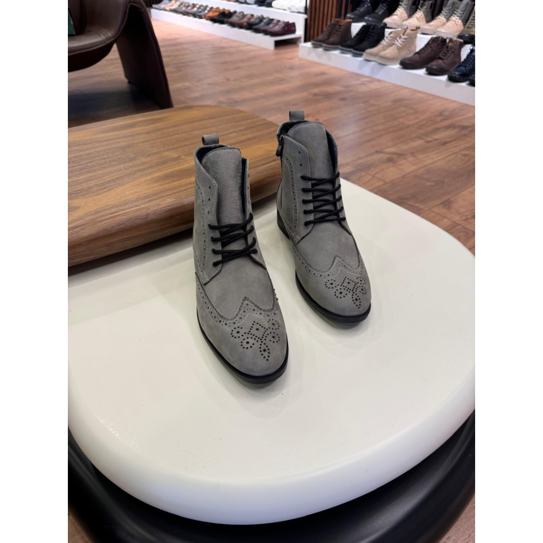 5606 Gri Nubuk Hakiki Deri Bot