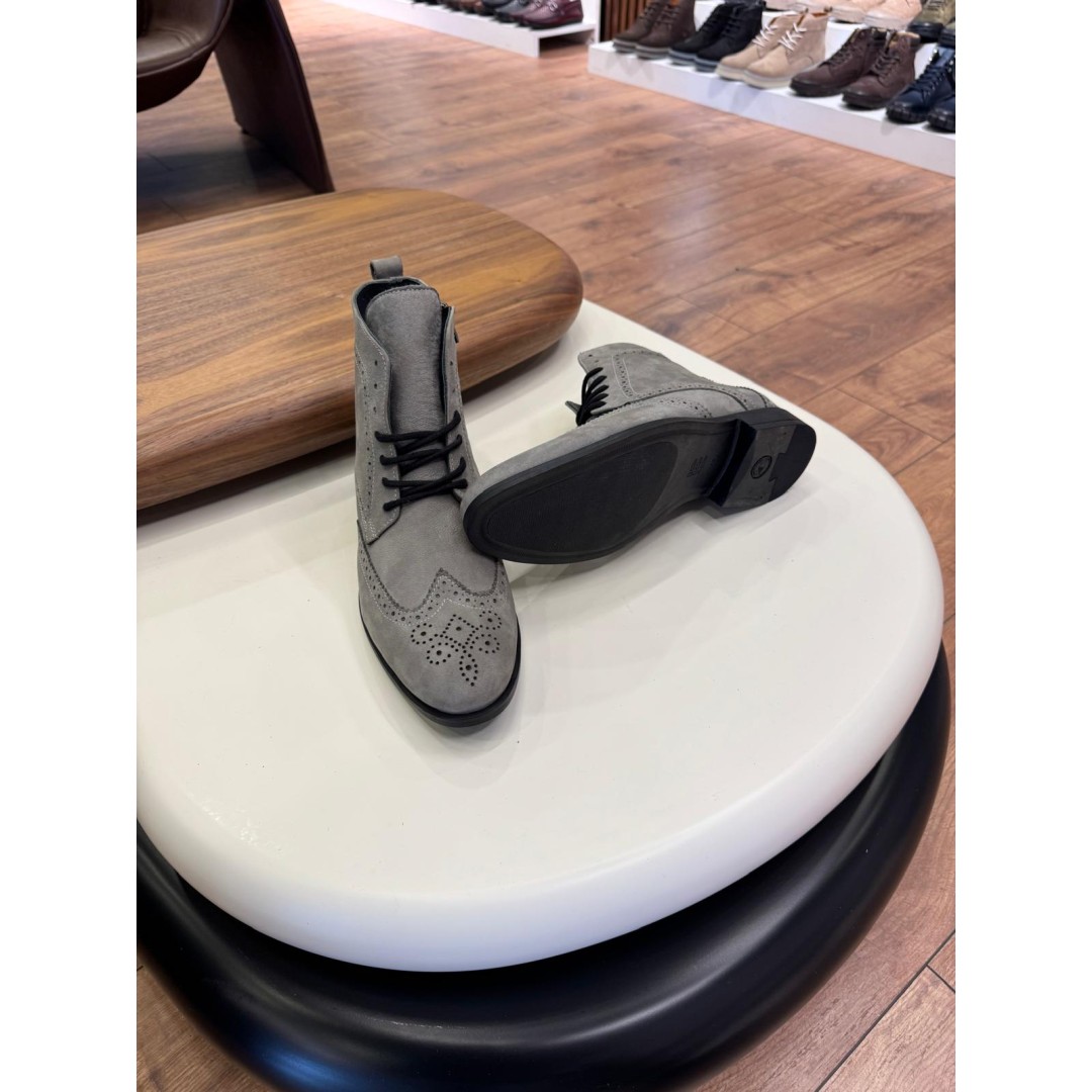 5606 Gri Nubuk Hakiki Deri Bot