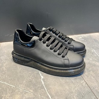 1051 Siyah Mat Boğumlu Hakiki Deri Erkek Sneakers