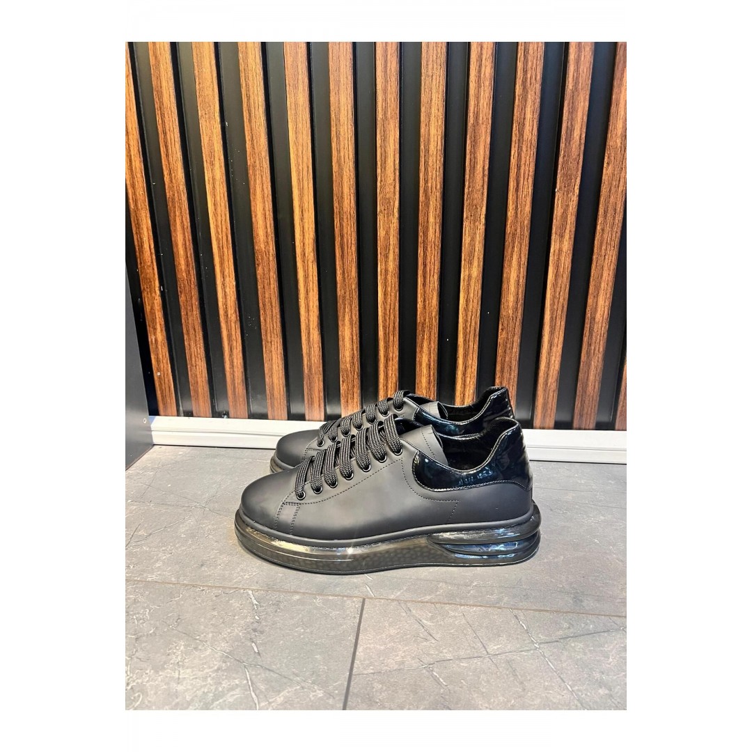 1051 Siyah Mat Boğumlu Hakiki Deri Erkek Sneakers