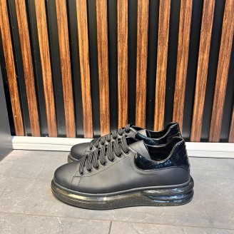 1051 Siyah Mat Boğumlu Hakiki Deri Erkek Sneakers