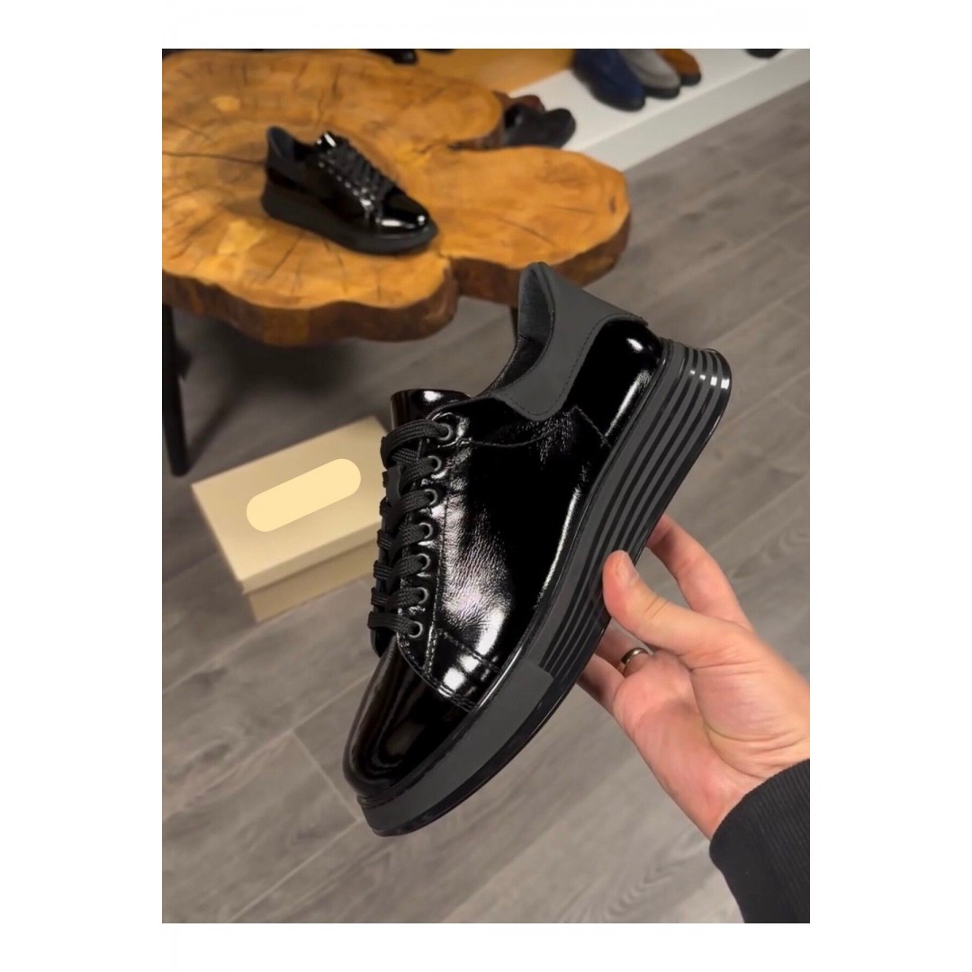 1051 Siyah Rugan Hakiki Deri Erkek Sneakers
