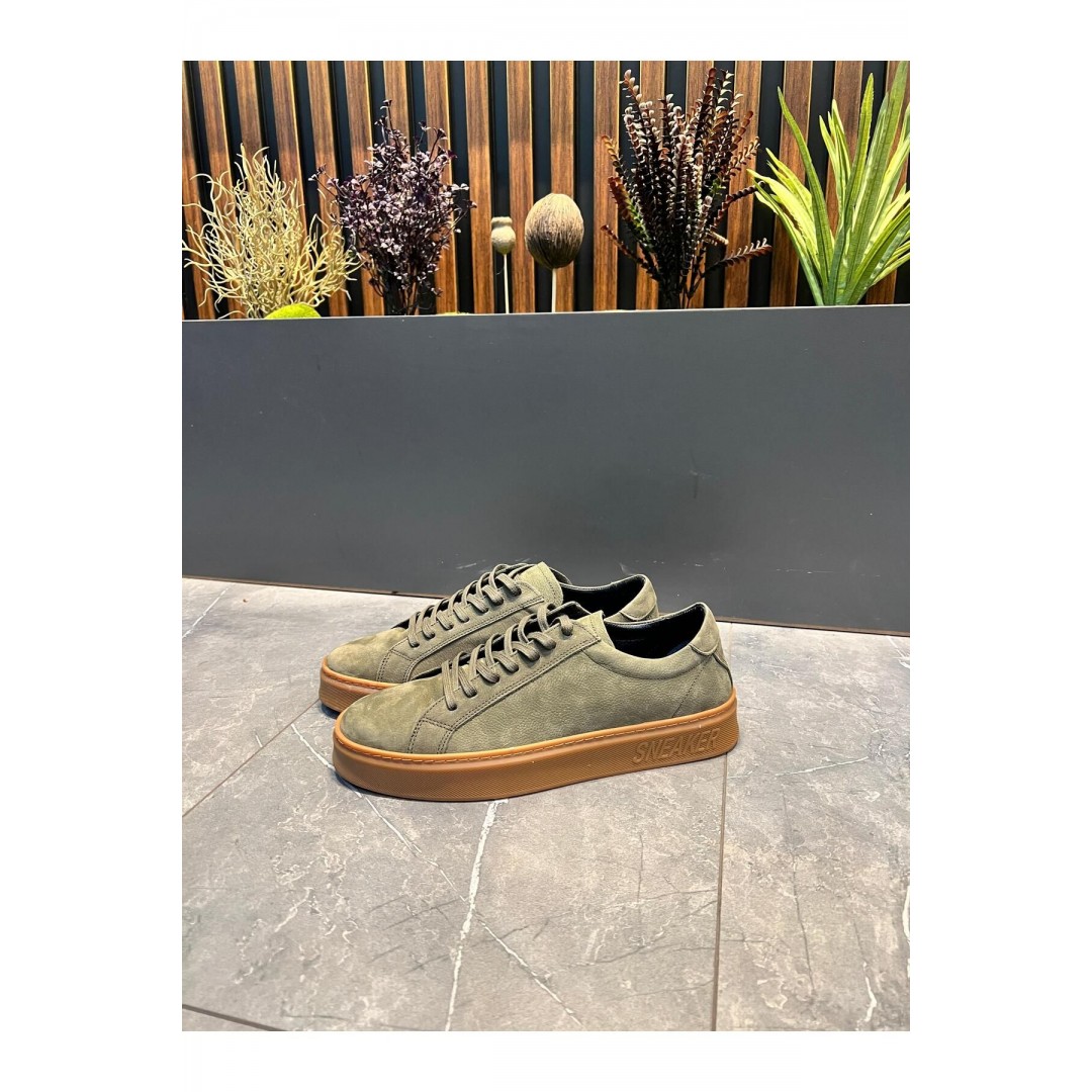 4226 Haki Nubuk Hakiki Deri Erkek Sneakers