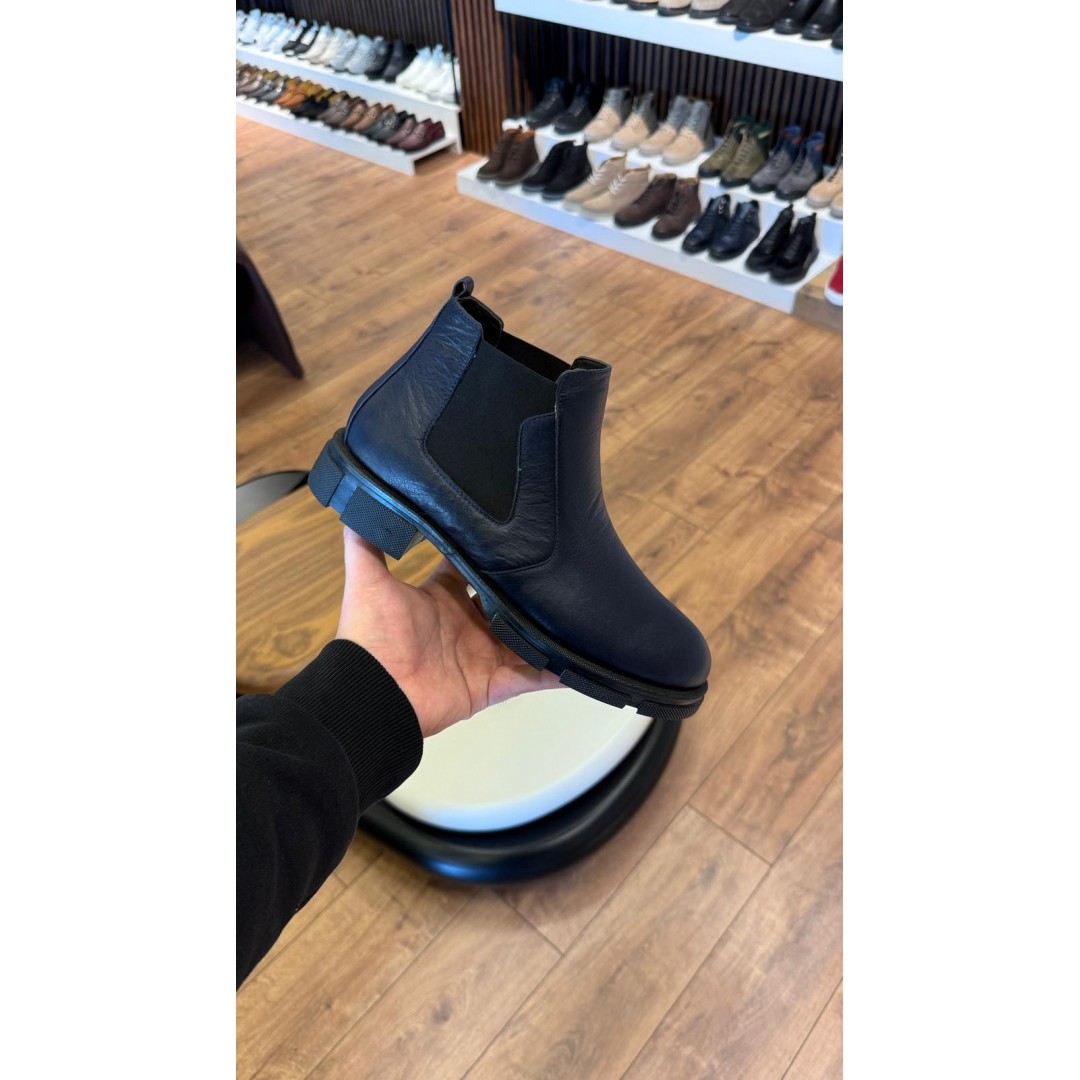 1052 Kısa Lacivert Cilt Hakiki Deri Bot