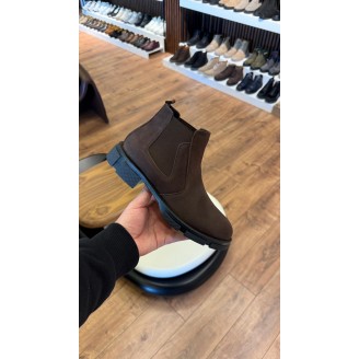 1052 Kısa Kahverengi Nubuk Hakiki Deri Bot