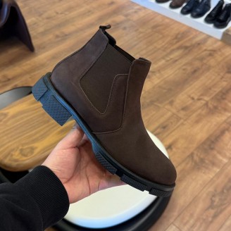 1052 Kısa Kahverengi Nubuk Hakiki Deri Bot