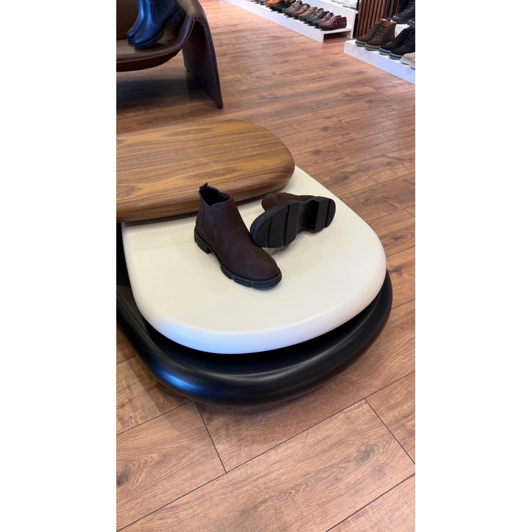 1052 Kısa Kahverengi Nubuk Hakiki Deri Bot