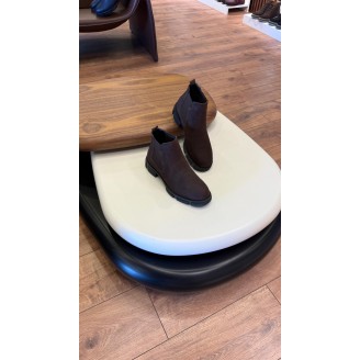 1052 Kısa Kahverengi Nubuk Hakiki Deri Bot