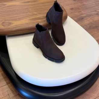 1052 Kısa Kahverengi Nubuk Hakiki Deri Bot