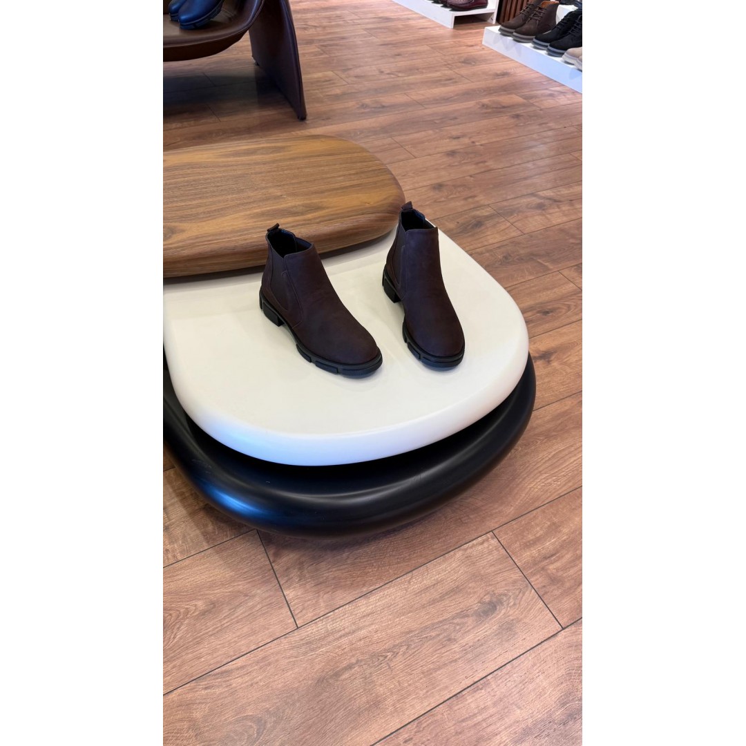 1052 Kısa Kahverengi Nubuk Hakiki Deri Bot