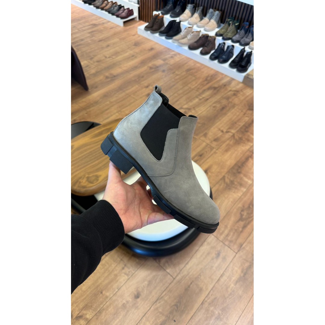 1052 Kısa Füme Nubuk Hakiki Deri Bot