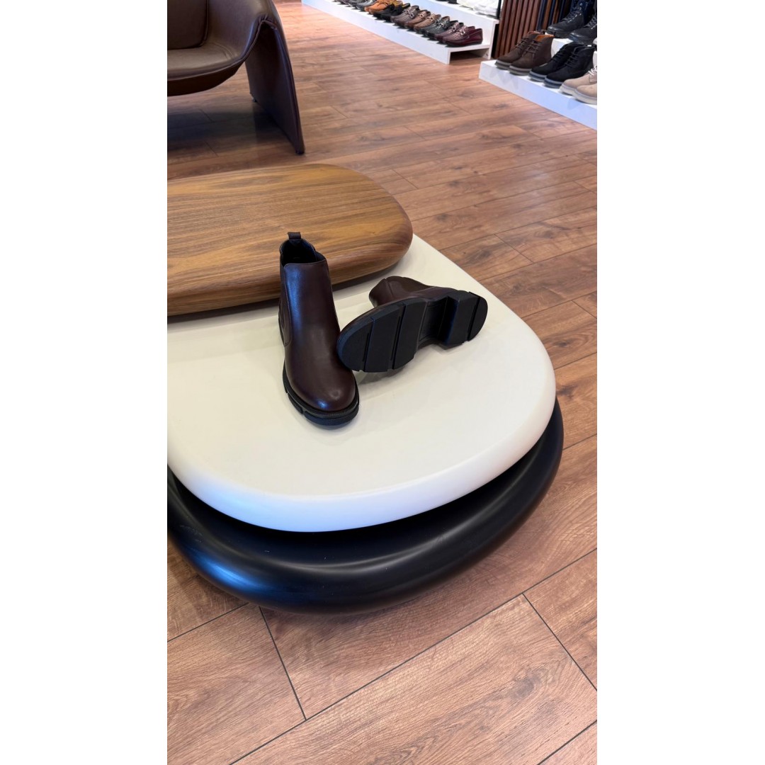 1052 Kısa Kahverengi Cilt Hakiki Deri Bot