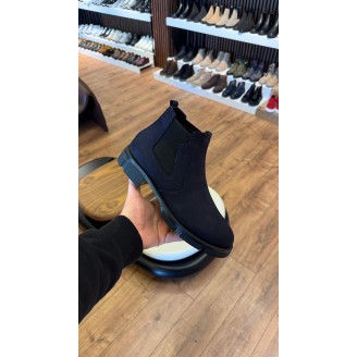 1052 Kısa Lacivert Nubuk Hakiki Deri Bot