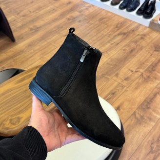 9106 Siyah Fermuarlı Nubuk Hakiki Deri Bot