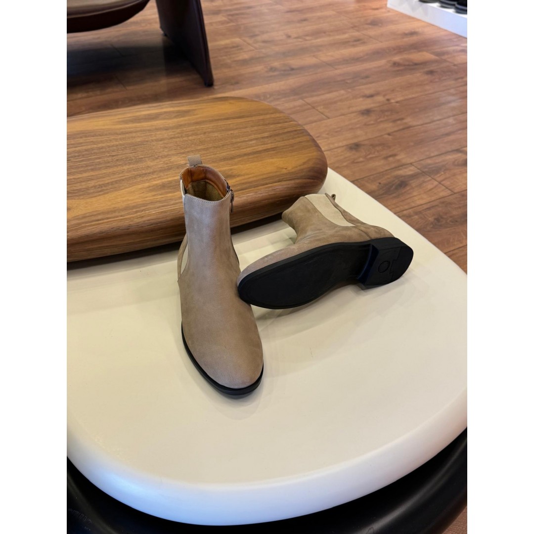 9106 Bej Fermuarlı Nubuk Hakiki Deri Bot