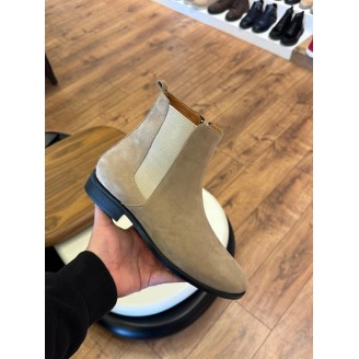 9106 Bej Fermuarlı Nubuk Hakiki Deri Bot