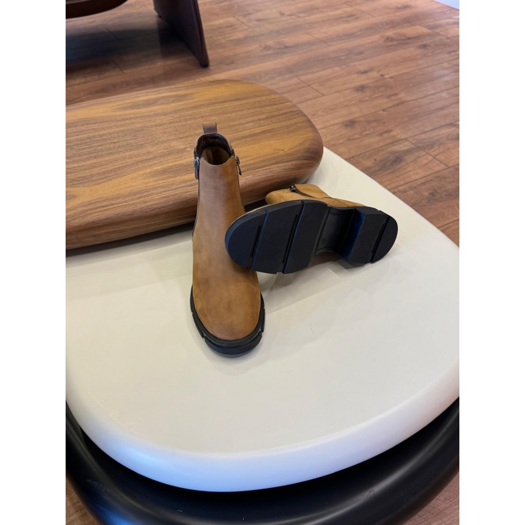 9107 Bej Nubuk Hakiki Deri Bot