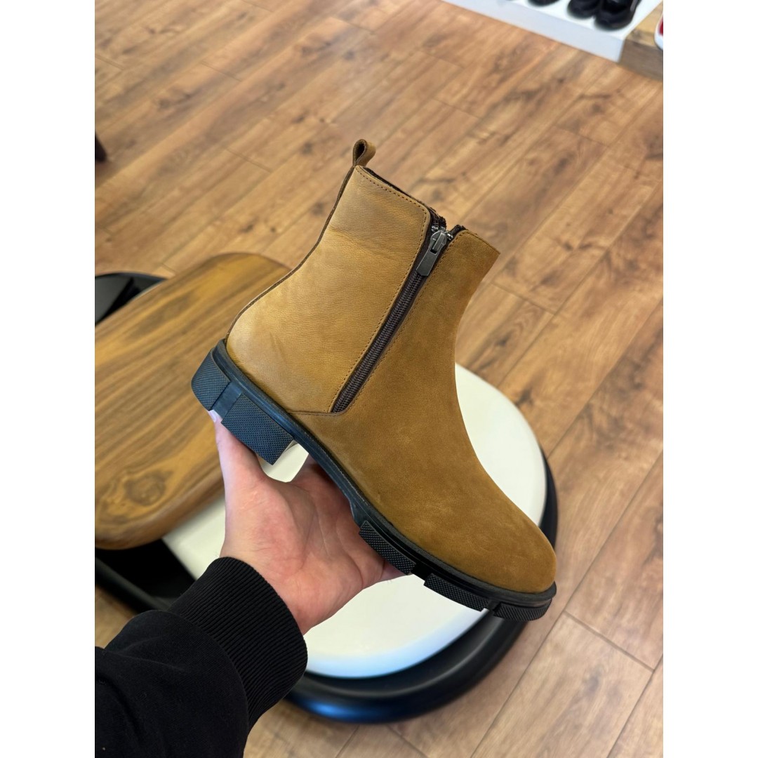 9107 Bej Nubuk Hakiki Deri Bot