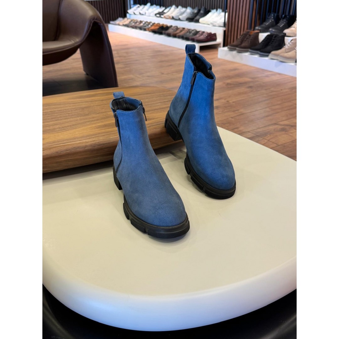 9107 Mavi Fermuarlı Nubuk Hakiki Deri Bot