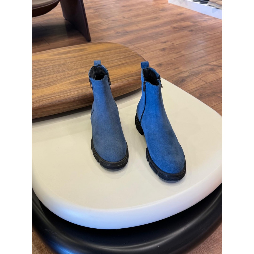 9107 Mavi Fermuarlı Nubuk Hakiki Deri Bot