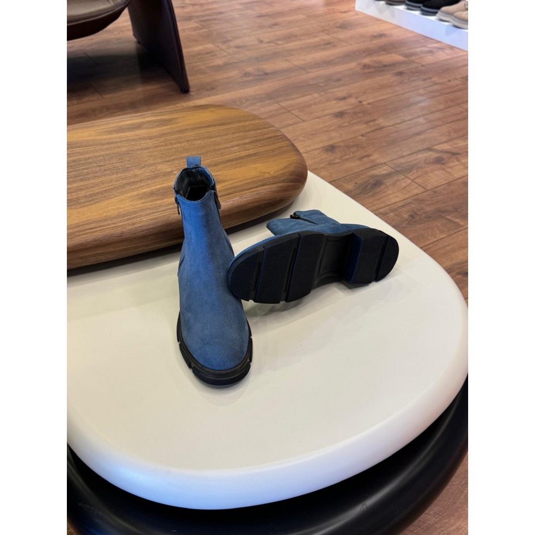 9107 Mavi Fermuarlı Nubuk Hakiki Deri Bot