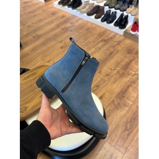 9107 Mavi Fermuarlı Nubuk Hakiki Deri Bot