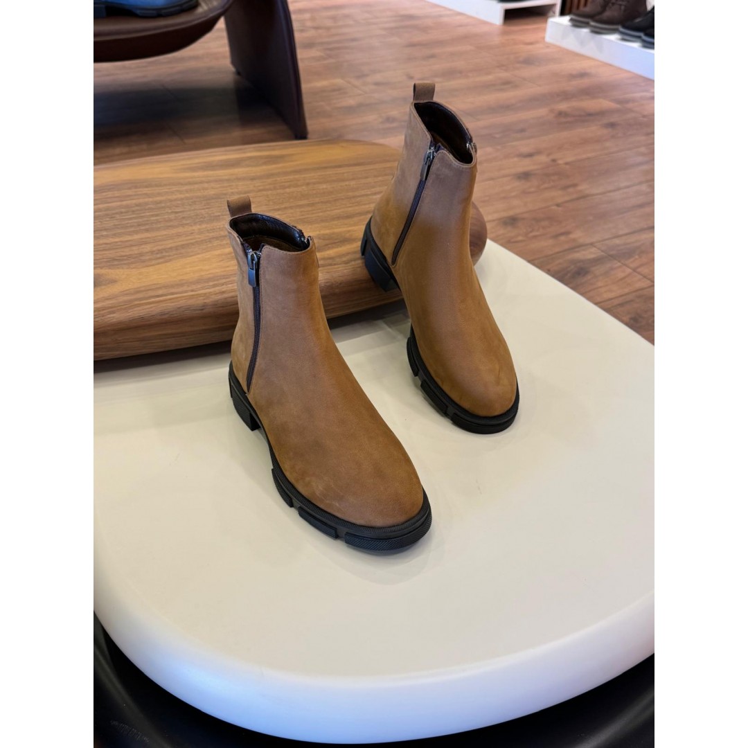 9107 Bej Nubuk Hakiki Deri Bot