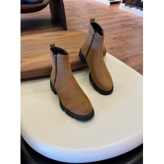 9107 Bej Fermuarlı Nubuk Hakiki Deri Bot