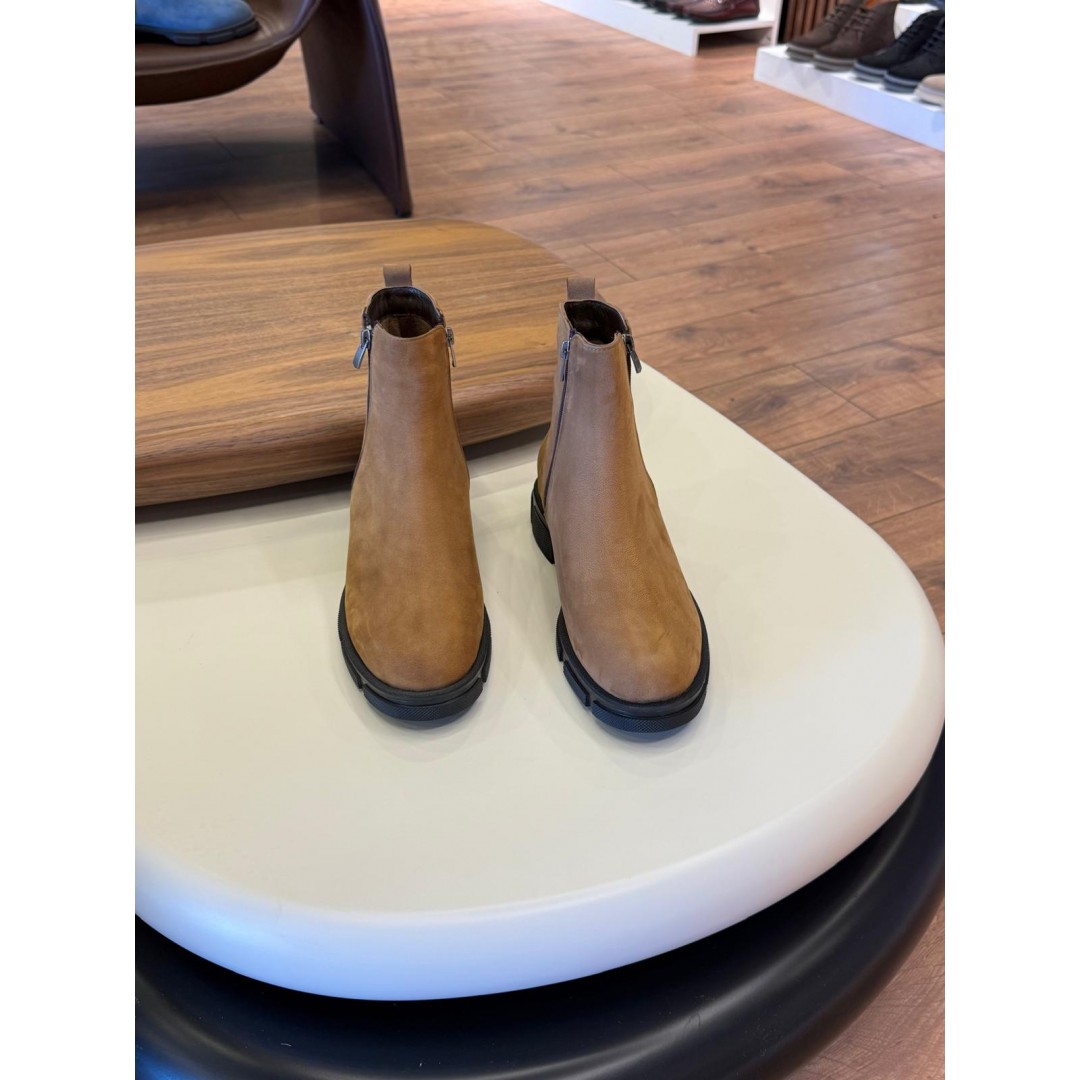 9107 Bej Nubuk Hakiki Deri Bot