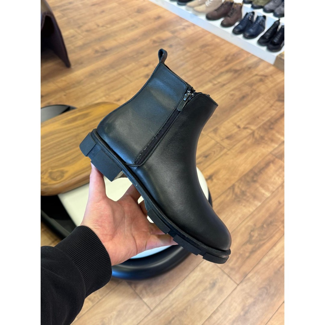 9107 Siyah Cilt Hakiki Deri Bot