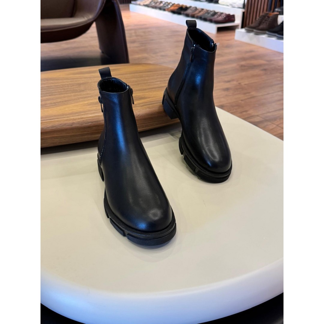 9107 Siyah Cilt Hakiki Deri Bot