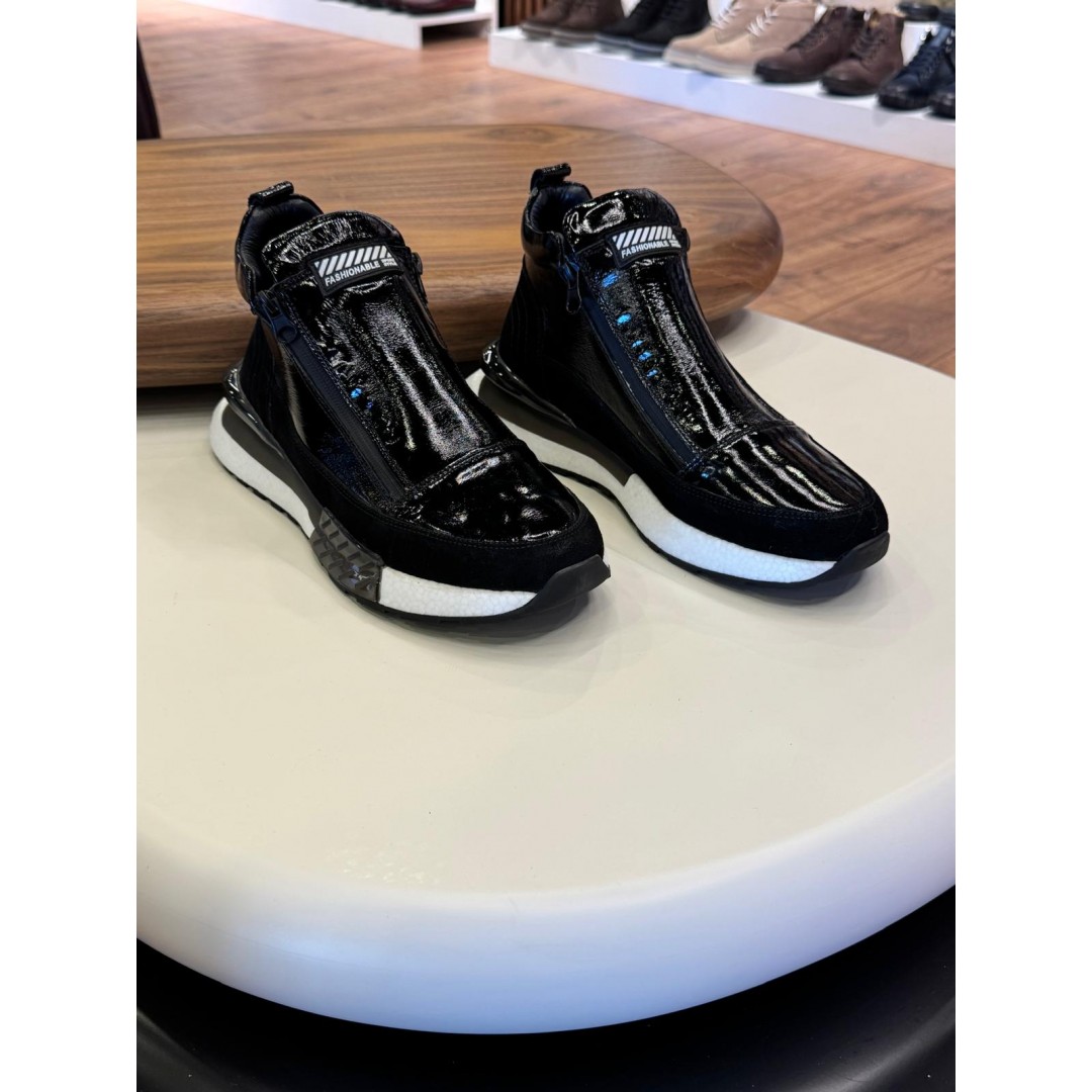 1097 Siyah Cilt Hakiki Deri Erkek Bot