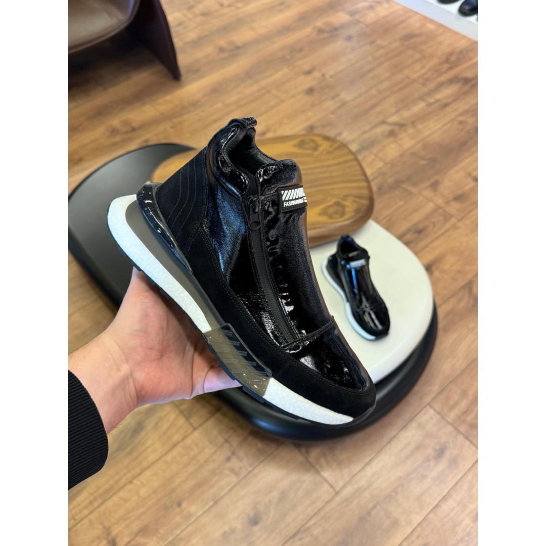 1097 Siyah Cilt Hakiki Deri Erkek Bot